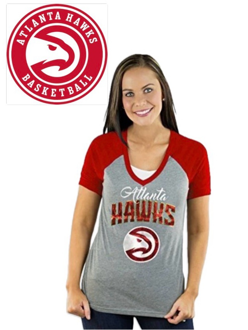 NWT [gameday couture] Atlanta Hawks NBA Short Sleeve “Sequin” Shirt Women’s M - Picture 3 of 10